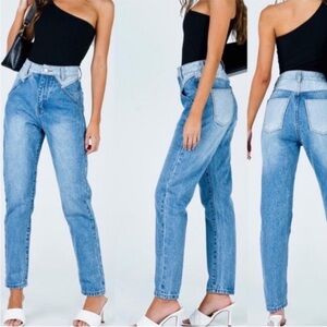 Princess Polly Springfield Denim High Rise Two Tone Wash Mom Jeans Tapered